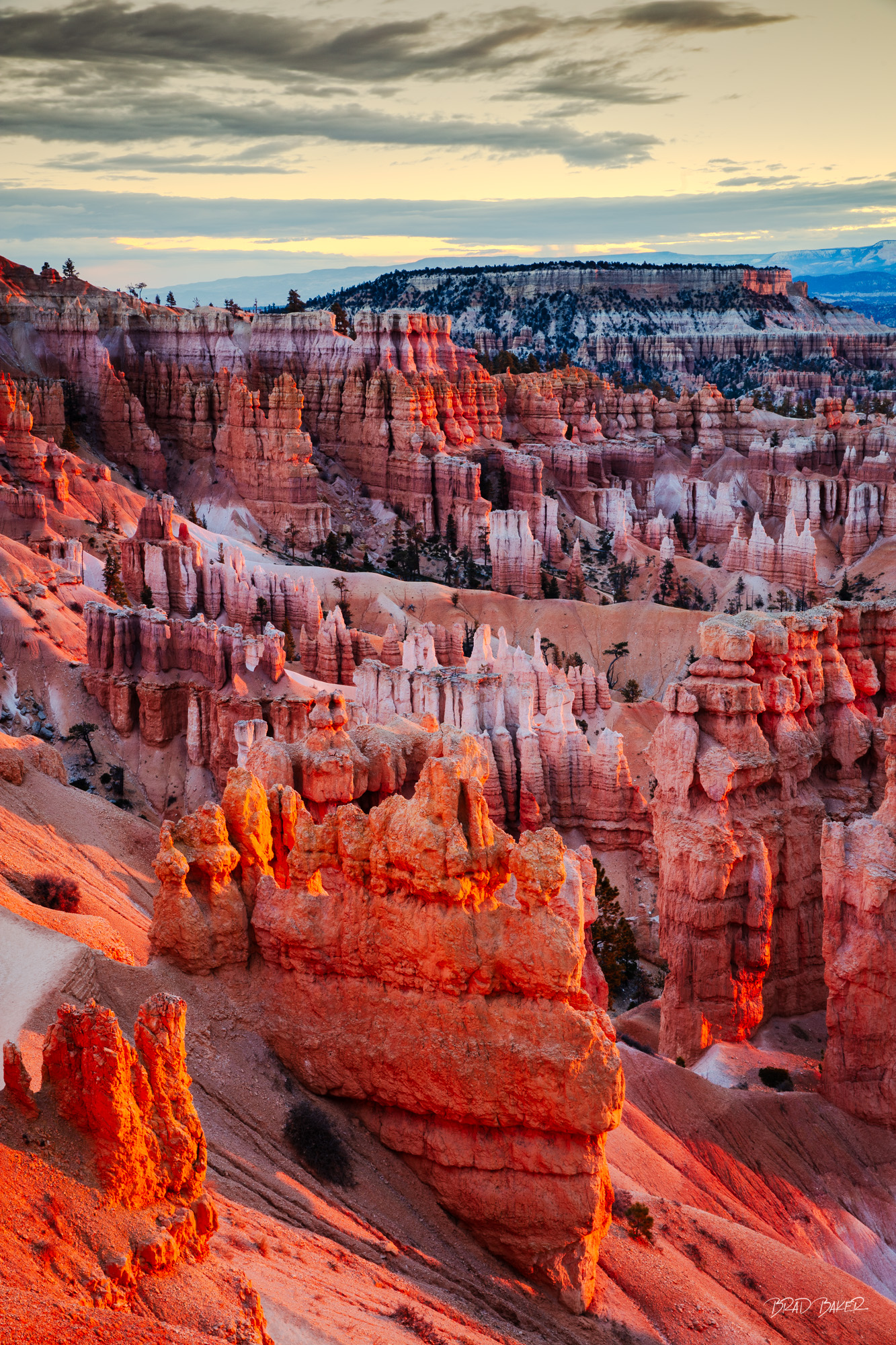 The spectators Narrow canyon trail flanked by towering orange hoodoo walls and a lone rock spire at Bryce Canyon Utah